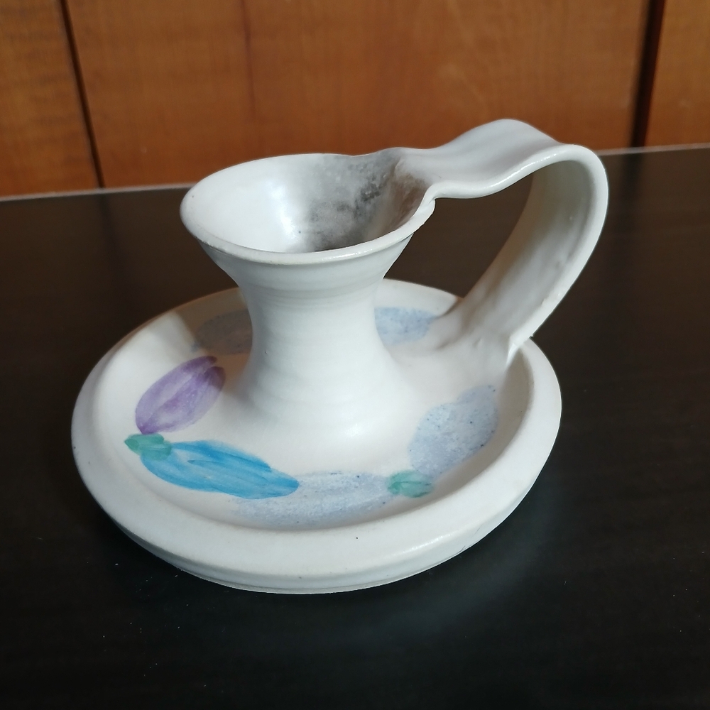 Flo Greig Studio Art Pottery Floral Chamberstick Candleholder